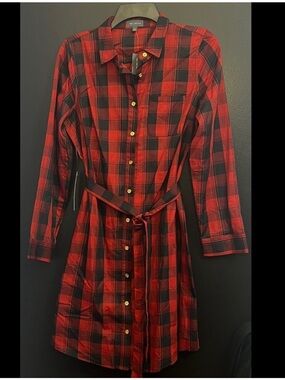 The Limited Red and Black Plaid Long-Sleeve Shirt Dress